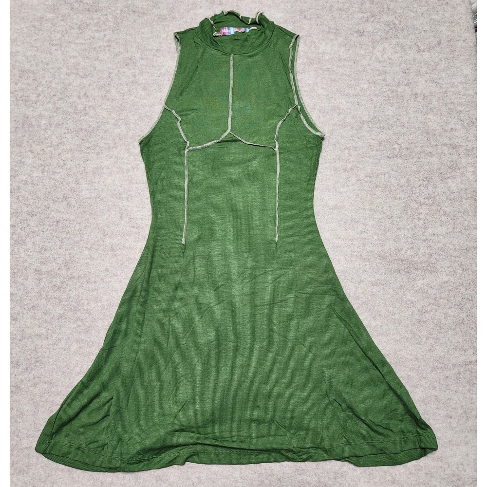 Urban Outfitters Green Ribbed Mock Neck Sleeveless Cutout Back Mini Dress M‎ - Picture 4 of 7